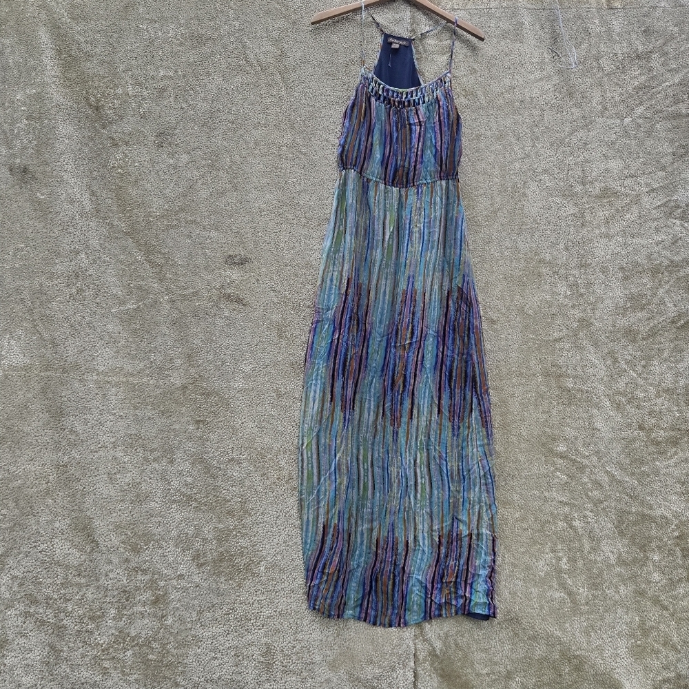 Charlie Jade Blue and Green Striped Maxi Dress